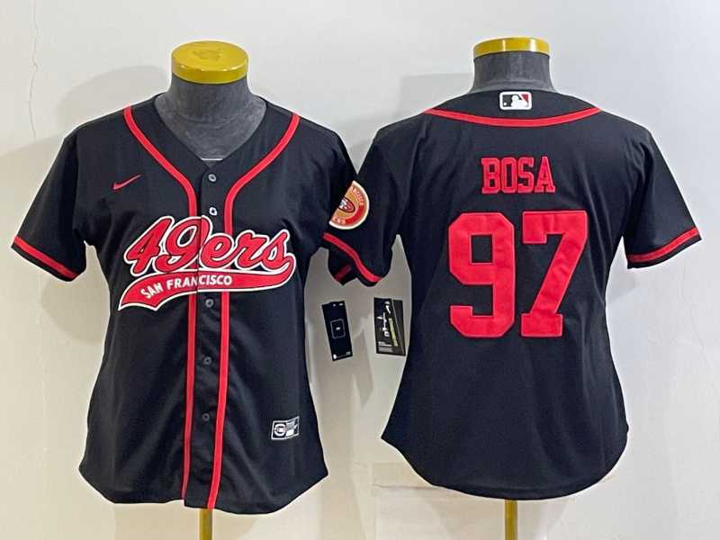 Womens San Francisco 49ers #97 Nick Bosa Black With Patch Cool Base Stitched Baseball Jersey